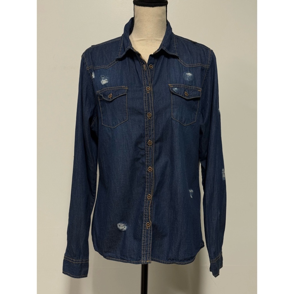 Emma Jeans USA Ramones Button Down Top Blue Size L